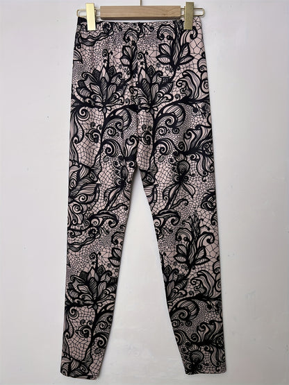 gbolsosFloral Print Skinny Leggings, Casual Elastic Waist Stretchy Leggings, Women's Clothing