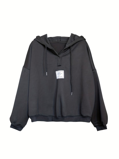 gbolsos  Solid Active Hooded  Sweatshirts, Drawstring Fleece Lined Loose Hoodie, Women's Clothing