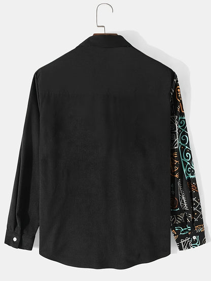gbolsos  Fashionable And Simple Men's Long Sleeve Retro Casual Lapel Simple Color Blocking Shirt, Trendy And Versatile, Suitable For Dates