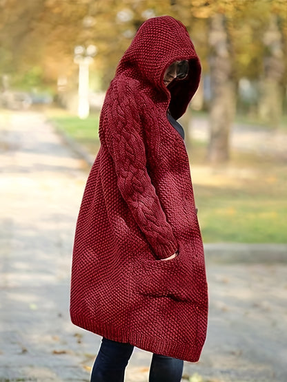 Solid Button Front Hooded Cardigan, Casual Long Sleeve Sweater For Fall & Winter, Women's Clothing