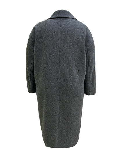 Plus Size Casual Coat, Women's Plus Solid Long Sleeve Double Breast Button Lapel Lapel Collar Longline Woolen Coat With Pockets