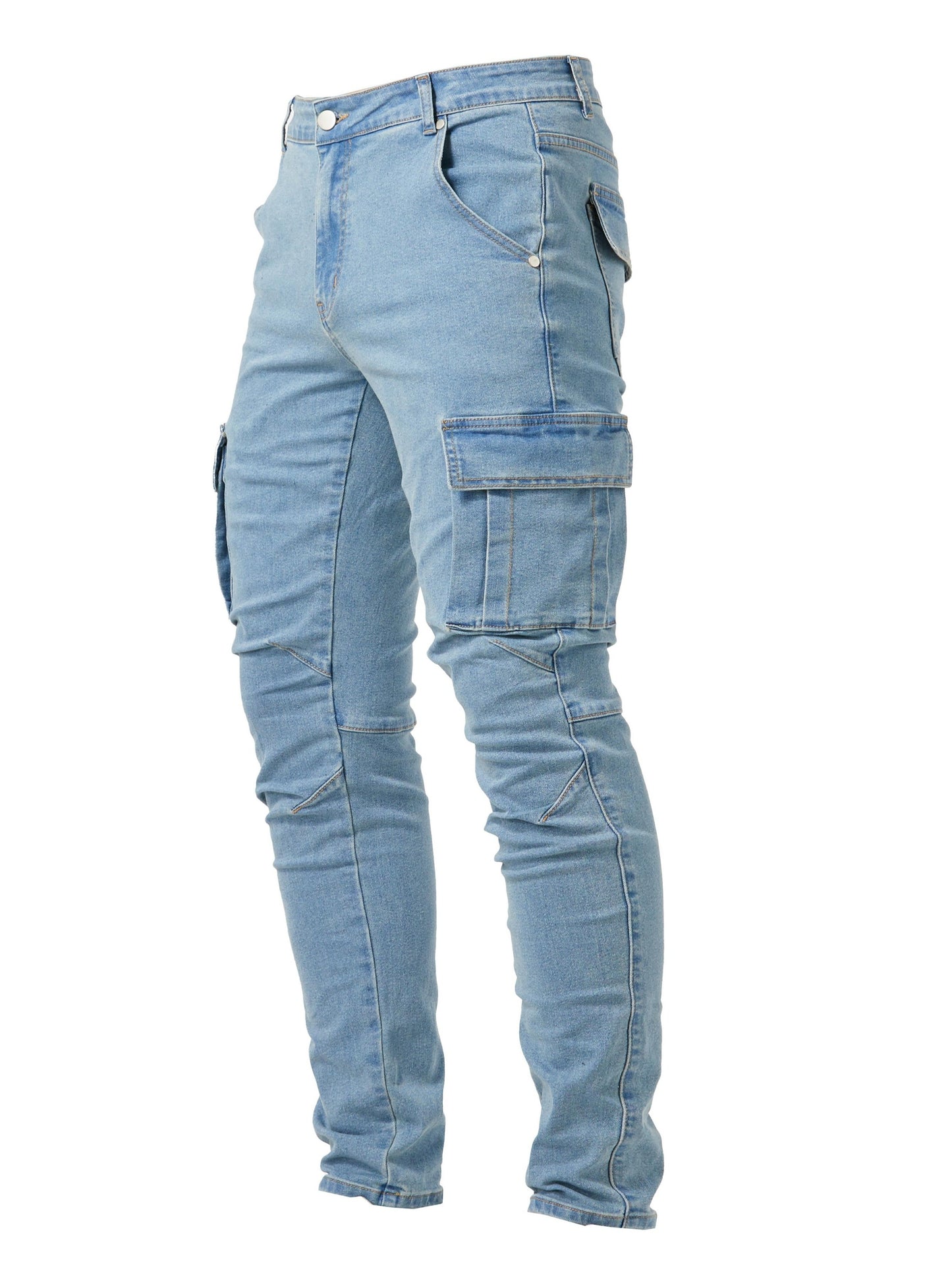 gbolsos  Men's Casual Multi Pocket Jeans, Street Style Medium Stretch Denim Pants