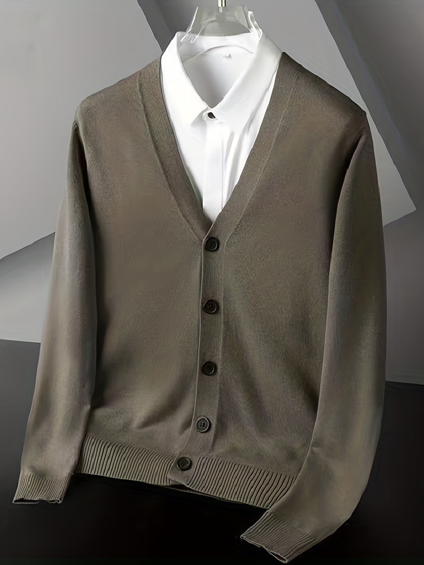 gbolsos Men's V-neck Casual Cardigan, Plain Thermal Regular Fit Knit Sweater For Spring Autumn