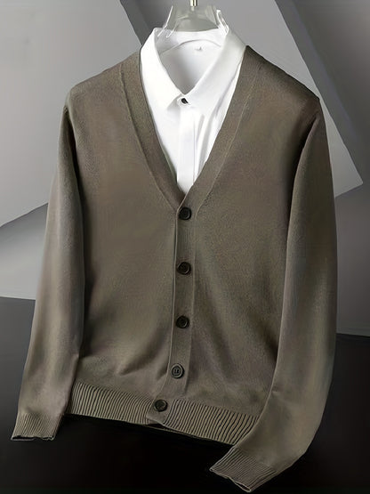 gbolsos Men's V-neck Casual Cardigan, Plain Thermal Regular Fit Knit Sweater For Spring Autumn