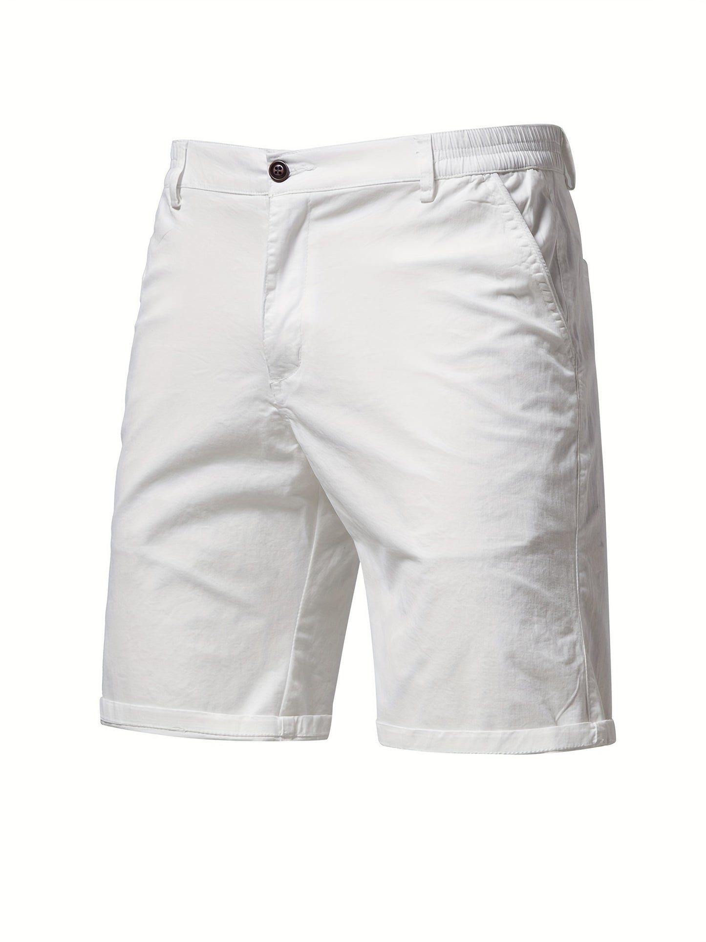 gbolsos   Men's Classic Fit Cotton Twill Flat Front Solid Chino Short With Slant Pockets And Elastic Waist