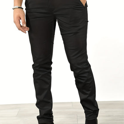 gbolsos Slim Fit Tapered Slacks, Men's Casual Slightly Stretch Solid Color All Match Pants For All Seasons Business