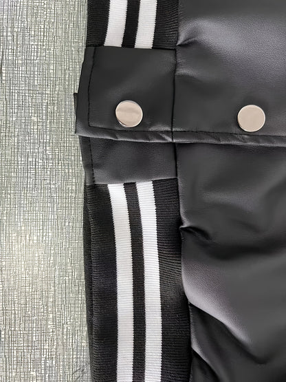 gbolsos  Striped Slim Bomber Jacket, Casual Button Front Long Sleeve Outerwear, Women's Clothing