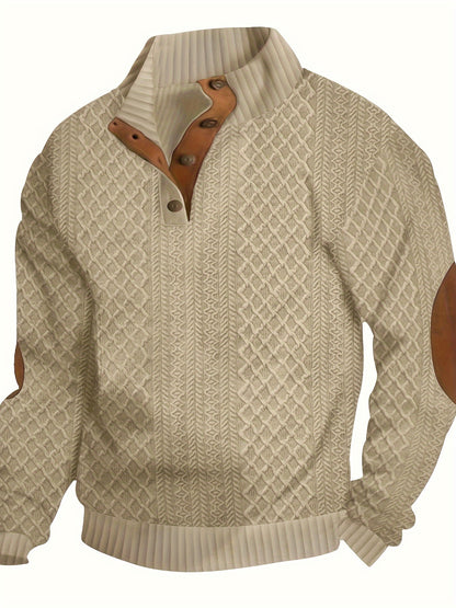 gbolsos  Trendy Solid Sweatshirt, Men's Casual Retro V Neck Stand Collar Sweatshirt For Men Fall Winter