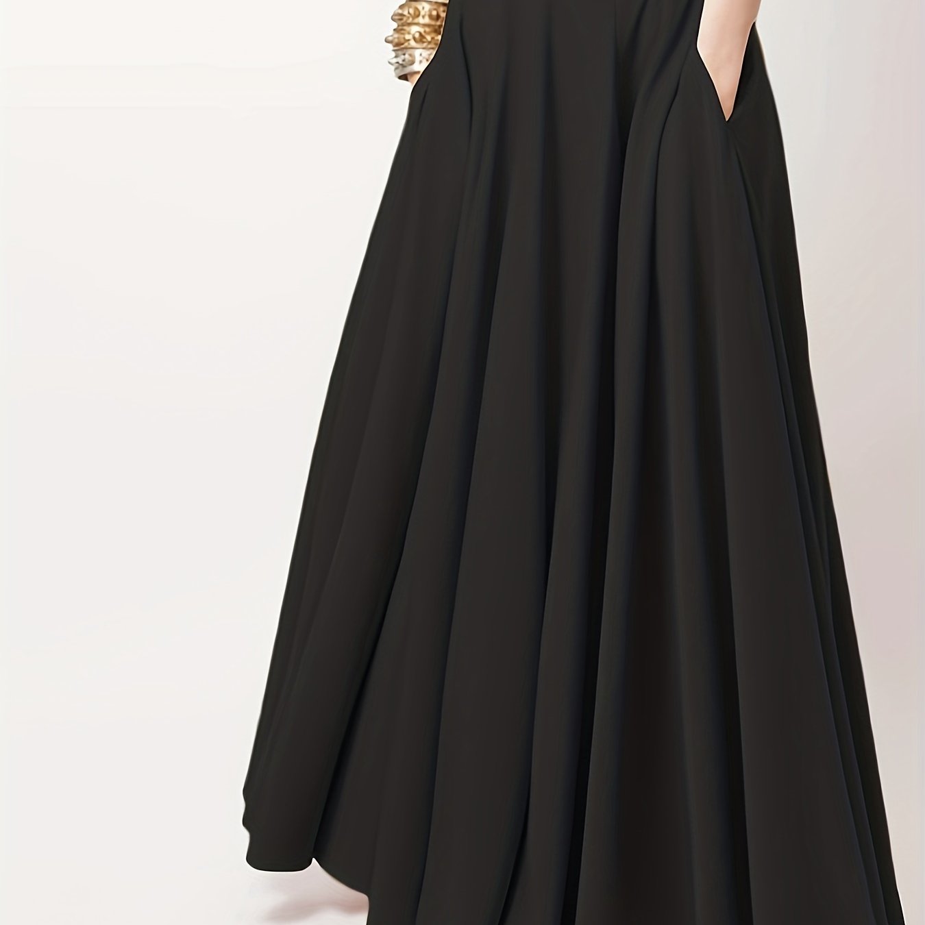 gbolsos  Pleated Long Skirt, Loose Solid Casual Skirt For Spring & Summer, Women's Clothing