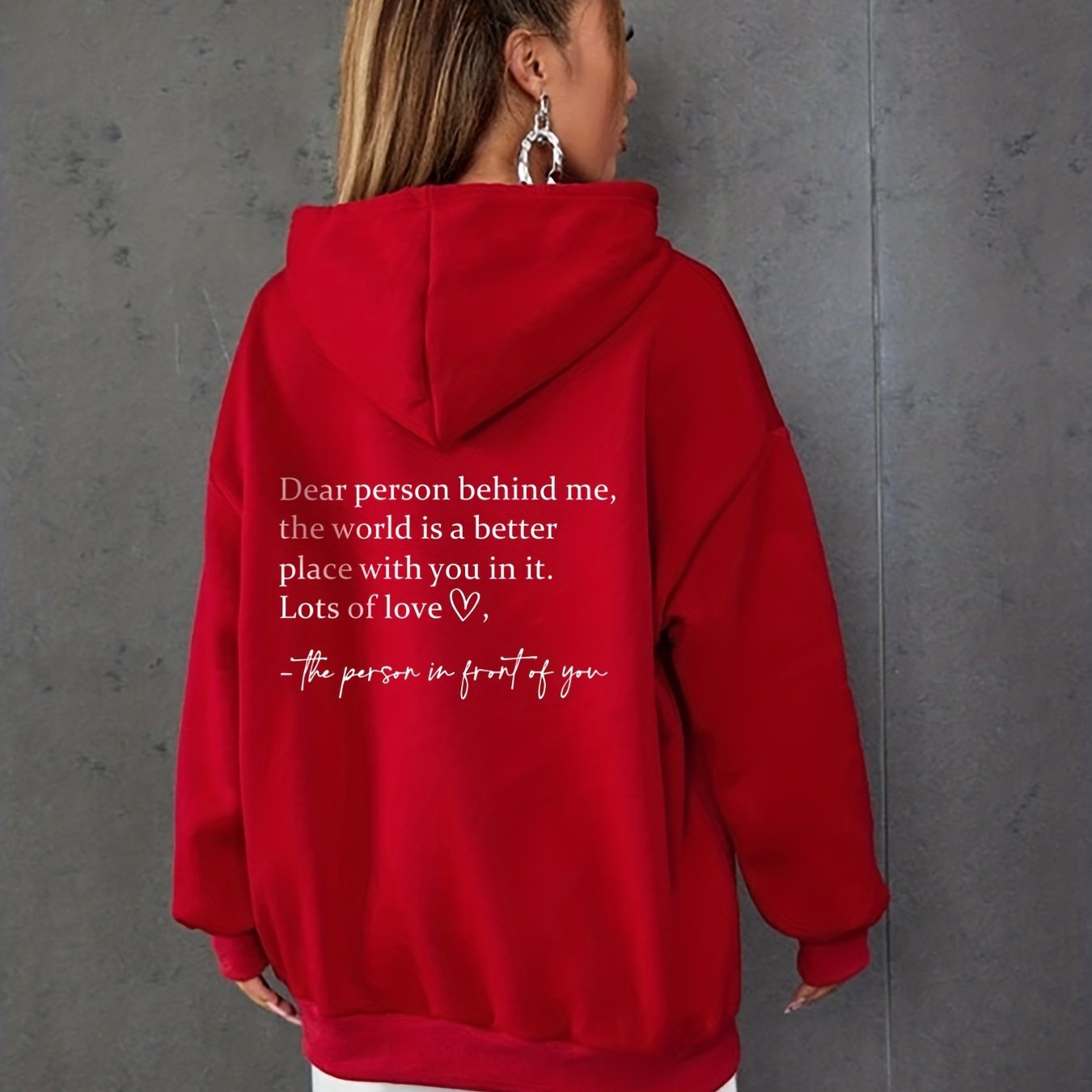 gbolsos  Dear Person Print Hoodies, Long Sleeve Drawstring Sweatshirt For Winter & Fall, Women's Clothing