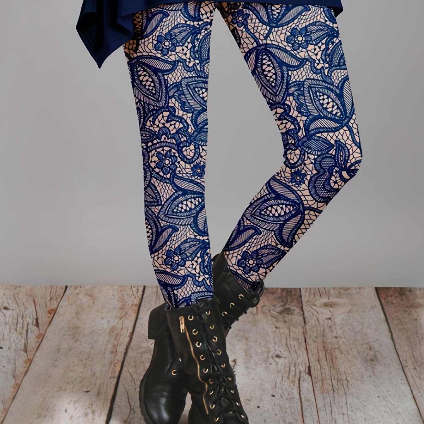 gbolsosFloral Print Skinny Leggings, Casual Elastic Waist Stretchy Leggings, Women's Clothing