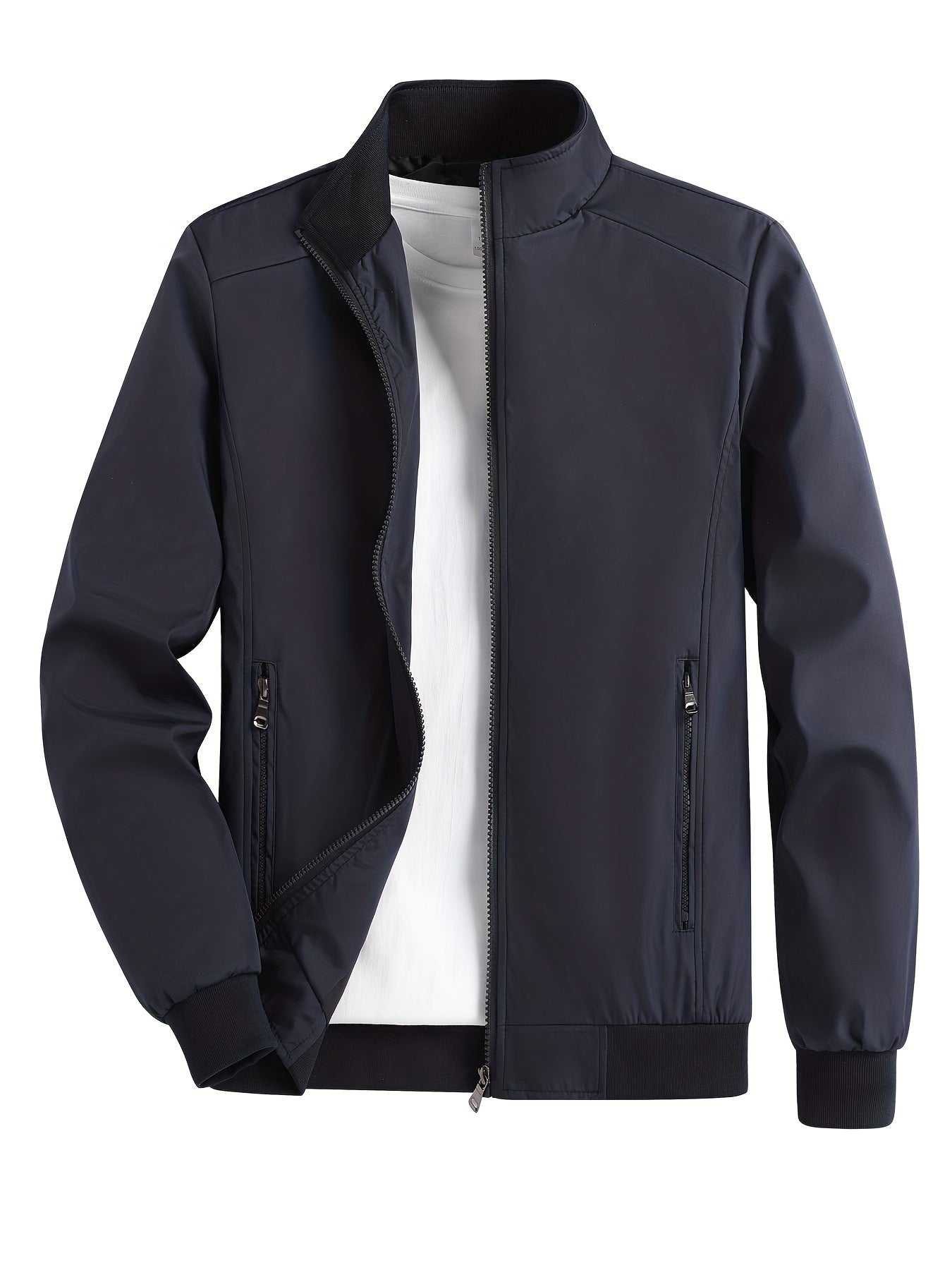 gbolsos  Men's Solid Color Zip-Up Stand Collar Jacket, Casual Loose Windbreaker Jacket For Sports Outdoors, Running