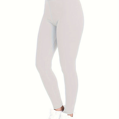Casual High Waist Bottoms Leggings, Solid Elastic Fashion Long Leggings, Women's Clothing