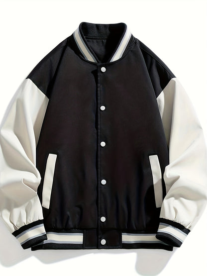 gbolsos  Men's Autumn Winter Baseball Jacket Contrast Color Raglan Band Collar Jacket For Males, Men's Clothing, Plus Size
