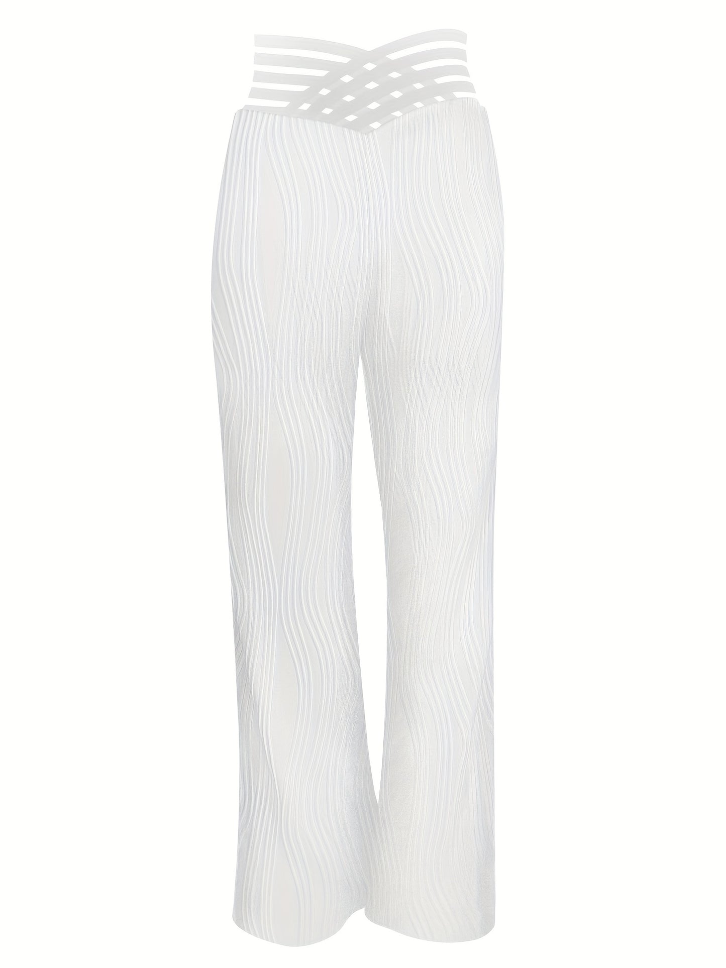 gbolsos  Solid Color Cut Out Textured Pants, Casual High Waist Loose Pants, Women's Clothing