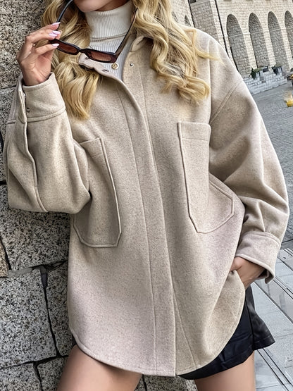 gbolsos  Button Front Drop Shoulder Jacket, Casual Solid Long Sleeve Outerwear, Women's Clothing