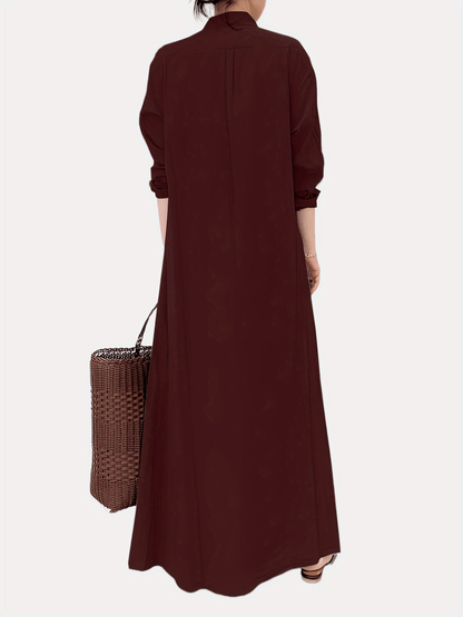 gbolsos  Button Front Kaftan Dress, Casual Solid Long Sleeve Maxi Dress, Women's Clothing