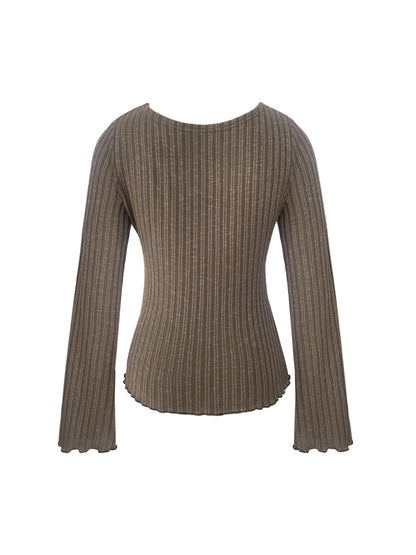 gbolsos  Solid Square Neck T-shirt, Y2K Long Sleeve Lettuce Trim Top For Spring & Fall, Women's Clothing