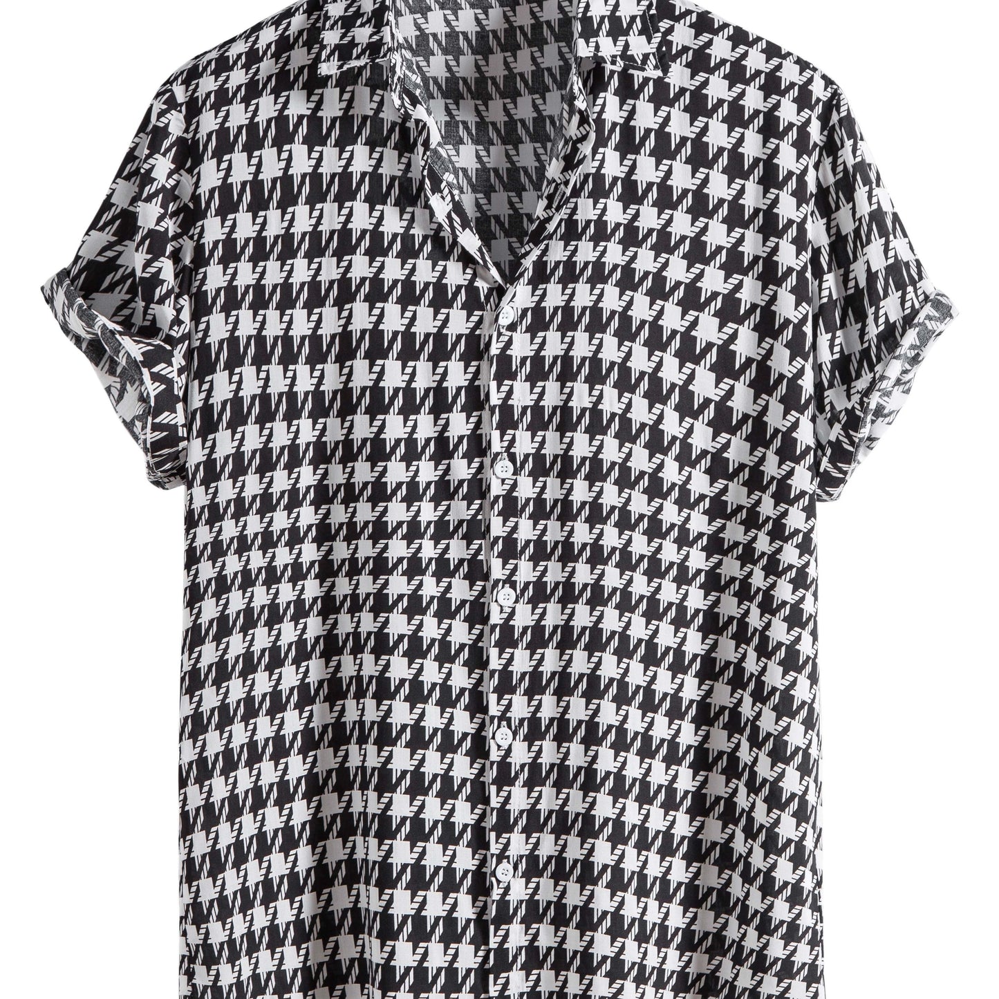 gbolsos   Houndstooth Print -  Button Up Short Sleeve Shirts Summer Casual