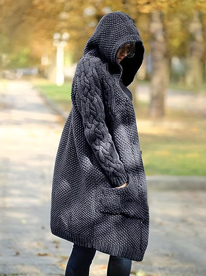 Solid Button Front Hooded Cardigan, Casual Long Sleeve Sweater For Fall & Winter, Women's Clothing