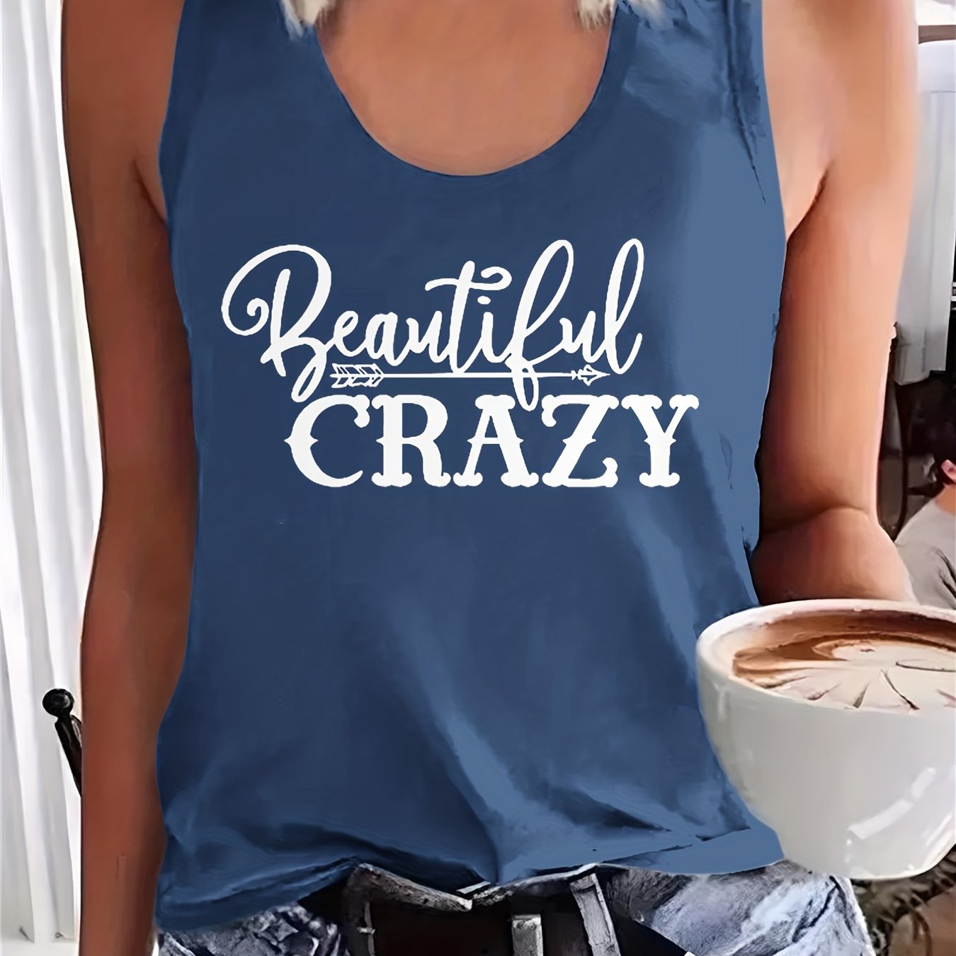 gbolsos  Letter Print Tank Top, Casual Scoop Neck Sleeveless Summer Tank Top, Women's Clothing
