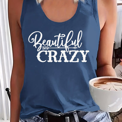 gbolsos  Letter Print Tank Top, Casual Scoop Neck Sleeveless Summer Tank Top, Women's Clothing