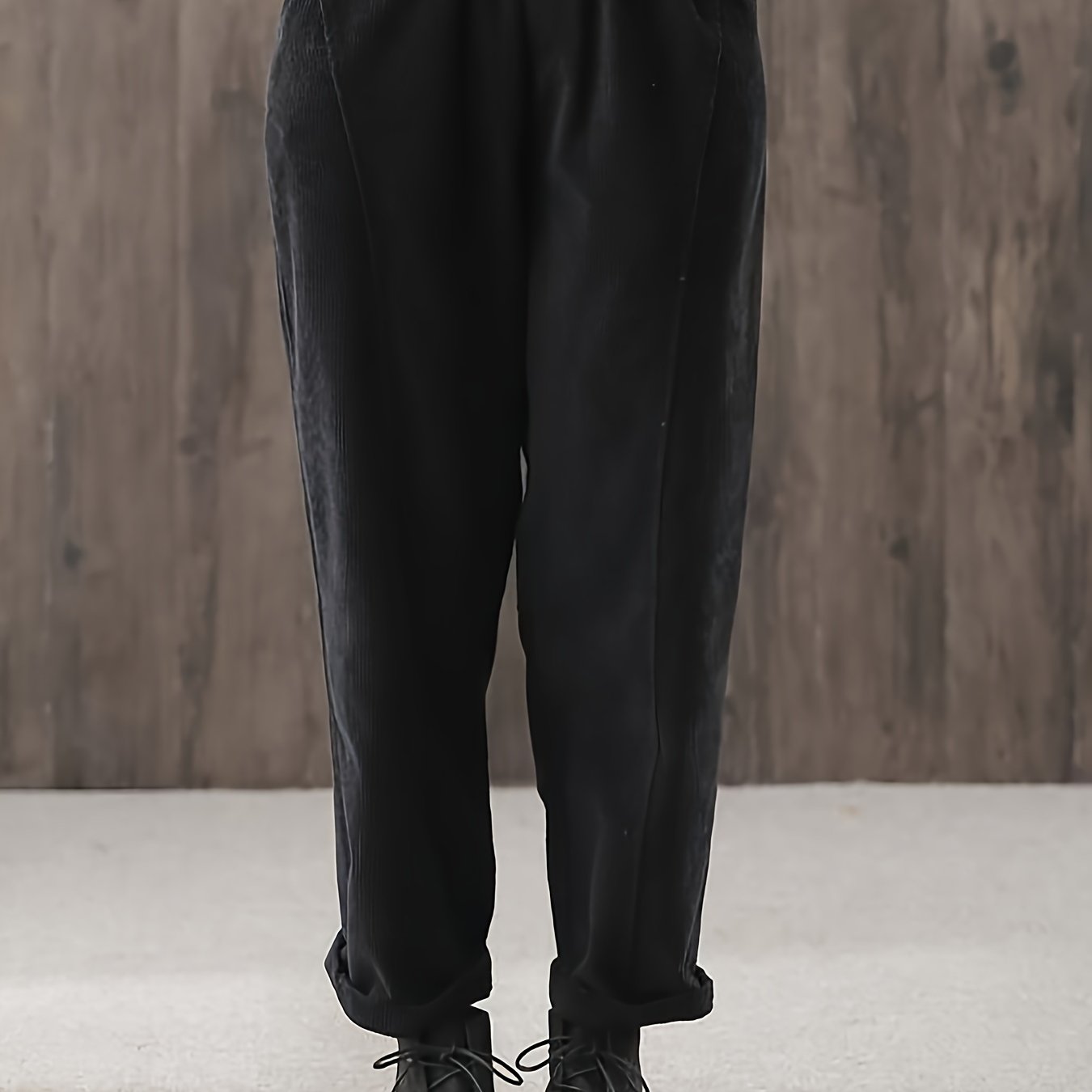gbolsos  Solid Color Tapered Pants, Casual Elastic Waist Slant Pockets Loose Pants, Women's Clothing