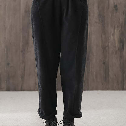gbolsos  Solid Color Tapered Pants, Casual Elastic Waist Slant Pockets Loose Pants, Women's Clothing
