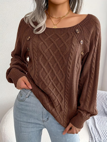 2025 gbolsos  Cable Knitted Button Sweater, Casual Long Sleeve Sweater For Fall & Winter, Women's Clothing