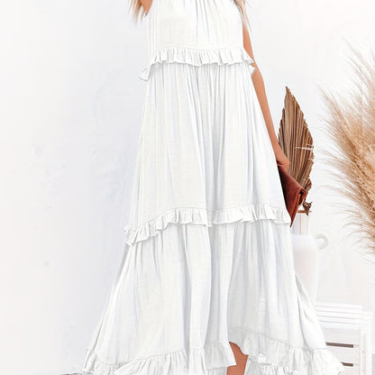gbolsos  Tiered Ankle Tank Dress, Casual Backless Halter Neck Dress For Summer, Women's Clothing