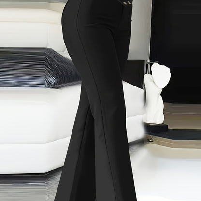 gbolsos  Solid Color Bootcut Pants, Elegant High Waist Pants, Women's Clothing
