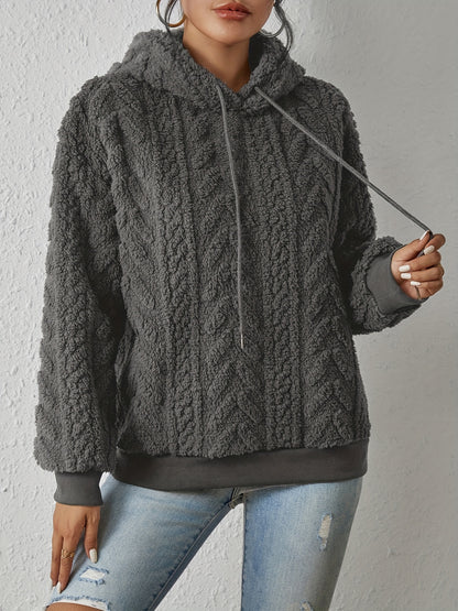 Textured Hoodie Plush Sweatshirt, Casual Long Sleeve Drawstring Hoodies Sweatshirt, Women's Clothing