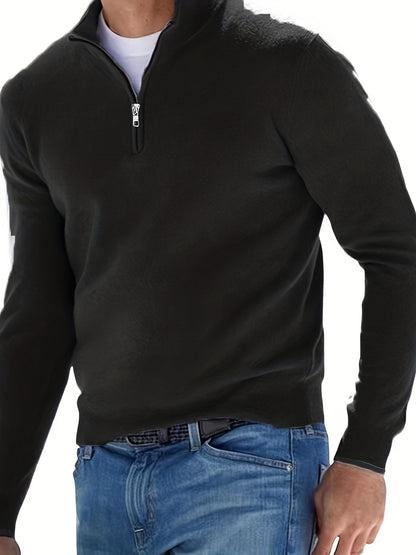 gbolsos  Fleece Long Sleeves Zipper Stand Collar Pullover Thermal Underwear Tops, Men's Casual Top Polo Shirts
