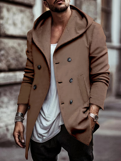 gbolsos  Cotton Blend Men's Trendy Retro Hooded Long Sleeve Coat Windbreaker Stylish Long Overcoat For Autumn Winter