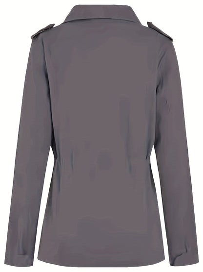 gbolsos  Solid Stand Collar Long Sleeve Pockets Jacket, Winter Warm Zipper Button Casual Outerwear, Women's Clothing
