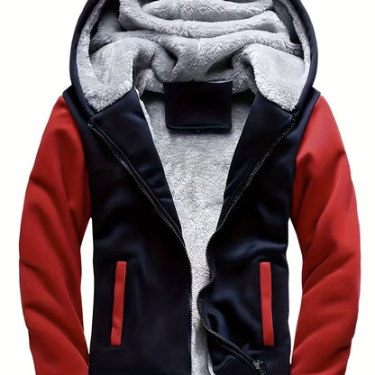 gbolsos  Warm Fleece Hooded Winter Hooded Jacket, Men's Casual Stretch Zip Up Jacket Coat For Fall Winter
