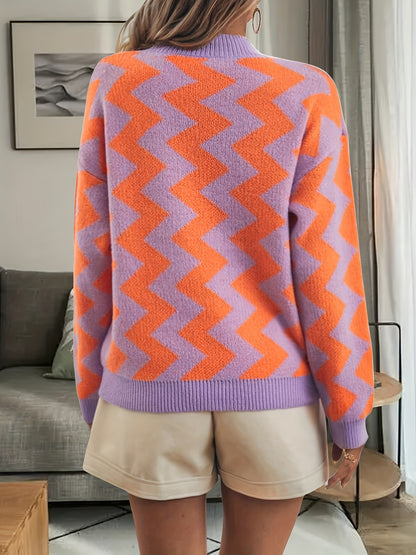 gbolsos  Striped Crew Neck Pullover Sweater, Casual Long Sleeve Fall Winter Sweater, Women's Clothing