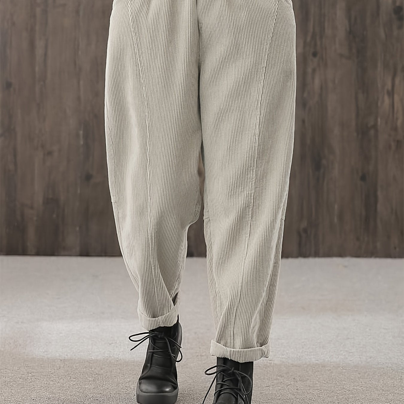 gbolsos  Solid Color Tapered Pants, Casual Elastic Waist Slant Pockets Loose Pants, Women's Clothing