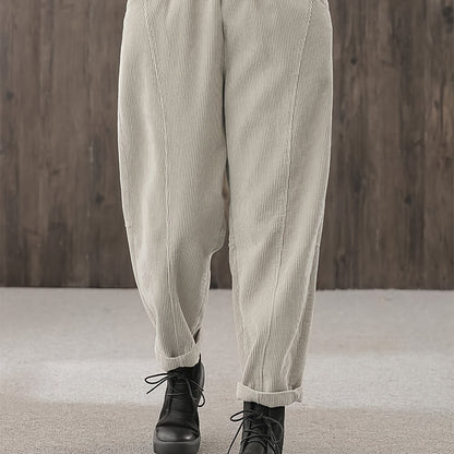 gbolsos  Solid Color Tapered Pants, Casual Elastic Waist Slant Pockets Loose Pants, Women's Clothing