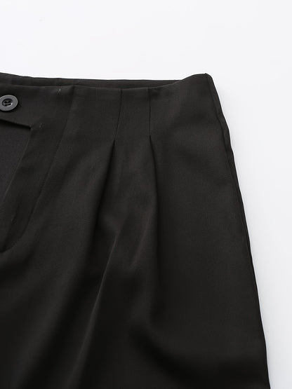 gbolsos Solid High Waist Pants, Casual Wide Leg Button Pants, Women's Clothing