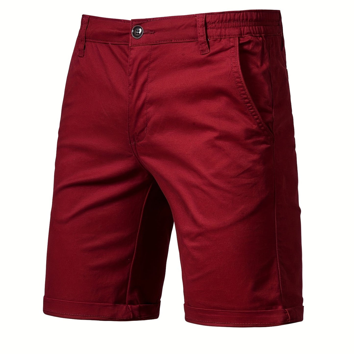 gbolsos   Men's Classic Fit Cotton Twill Flat Front Solid Chino Short With Slant Pockets And Elastic Waist