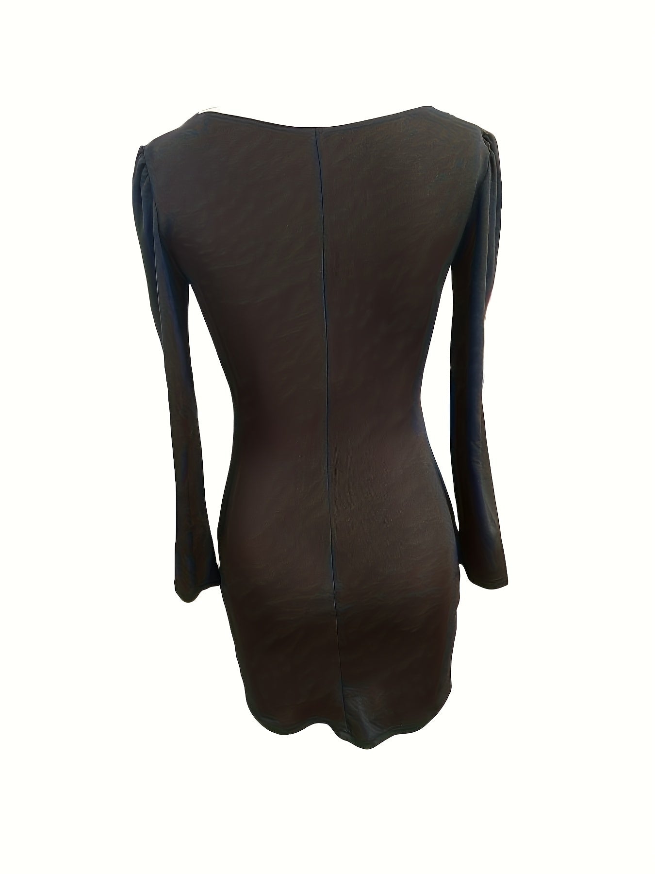 gbolsos  Contrast Trim Long Sleeve Strap Dress, Elegant Slim Mini Dress, Women's Clothing