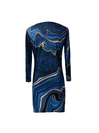 gbolsos  Abstract Print Long Sleeve Dress, Casual Notch Neck Button Dress For Spring & Fall, Women's Clothing
