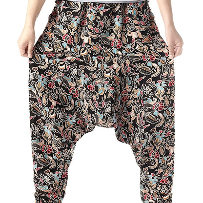 gbolsos Ethnic Pattern Vintage Cotton Harem Pants, Men's Casual Drop Crotch Jogging Harem Pants For Spring Summer