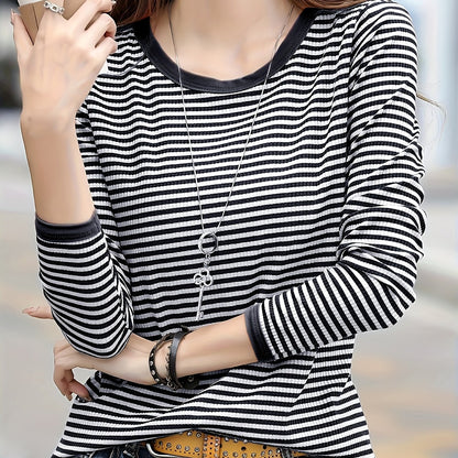 gbolsos Women's Striped Crew Neck T-Shirt, Casual Long Sleeve T-Shirt, Casual Every Day Tops, Women's Clothing