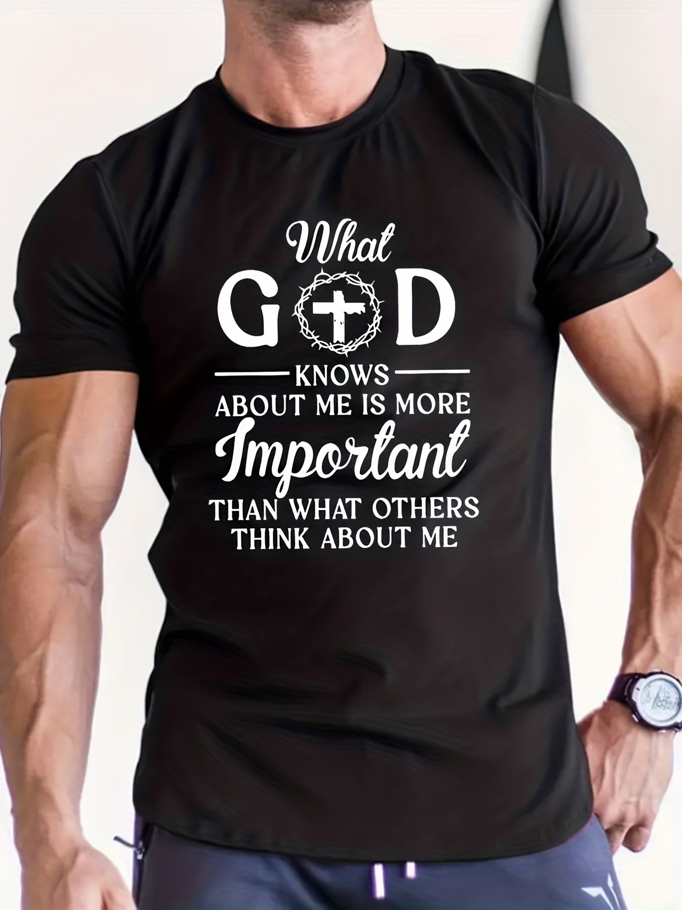gbolsos  'What God Knows About Me' Print T Shirt, Tees For Men, Casual Short Sleeve Tshirt For Summer Spring Fall, Tops As Gifts
