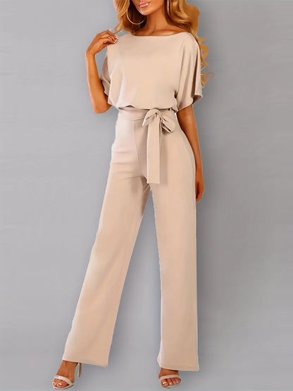 kkboxly  Batwing Sleeve Belted Jumpsuit, Solid Casual Jumpsuit, Women's Clothing