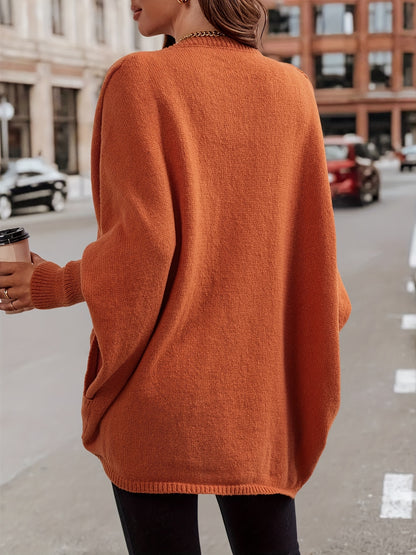 gbolsos  Solid Pocket Knitted Cardigan, Casual Batwing Sleeve Knit Outwear For Fall & Winter, Women's Clothing