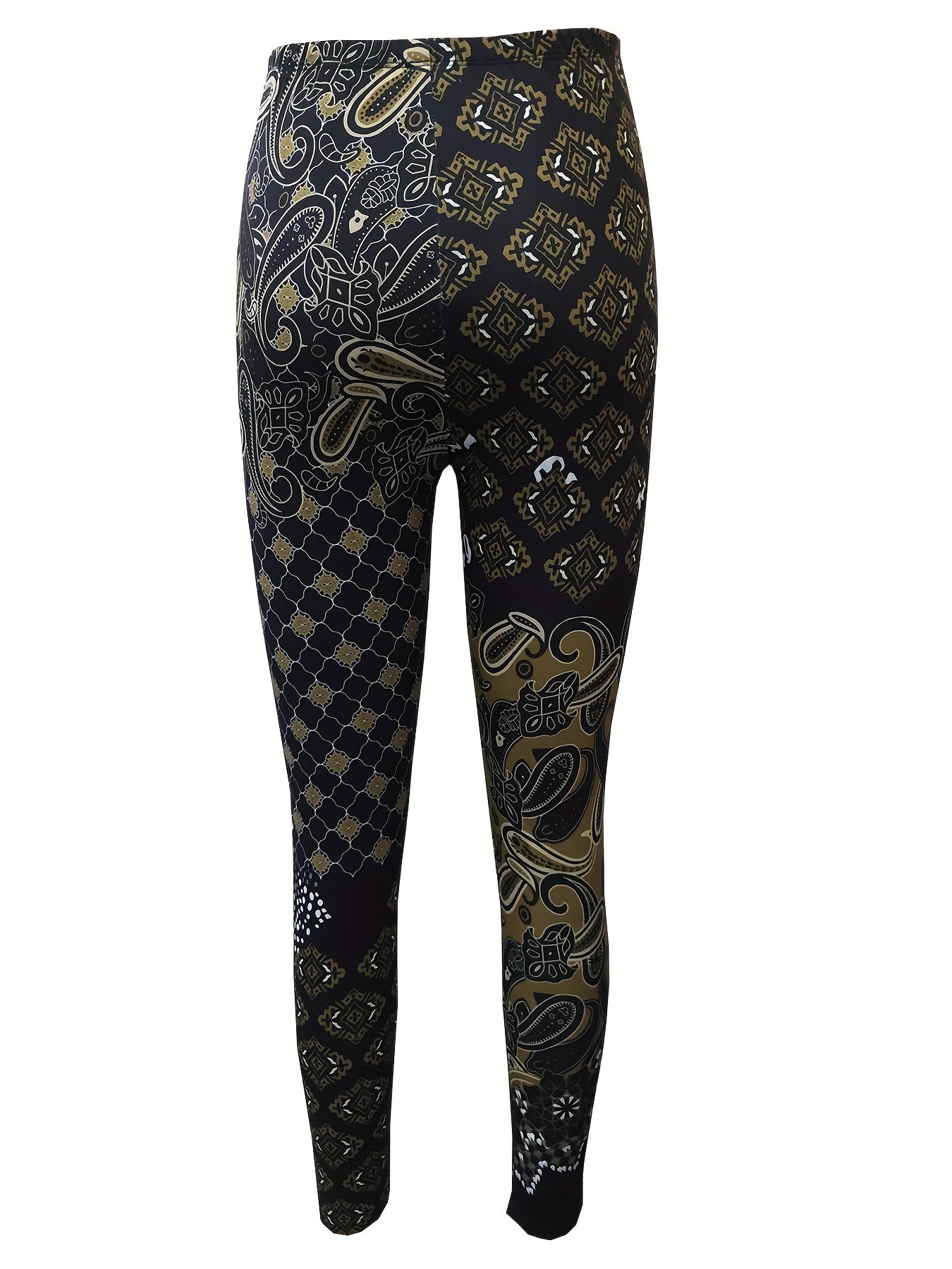 Allover Print Skinny Leggings, Vintage Elastic Waist Stretchy Leggings, Women's Clothing