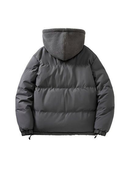 gbolsos  Warm Fleece Hooded Jacket, Men's Casual Zip Up Cotton Padded Jacket For Fall Winter Outdoor